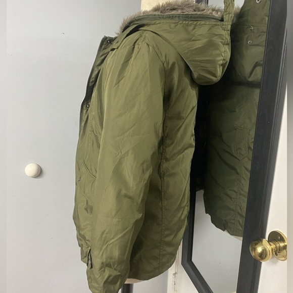 VINTAGE ZIP OUT FAUX FUR LINED MILITARY STYLE BARN JACKET chore fisherman scandi - Picture 10 of 12